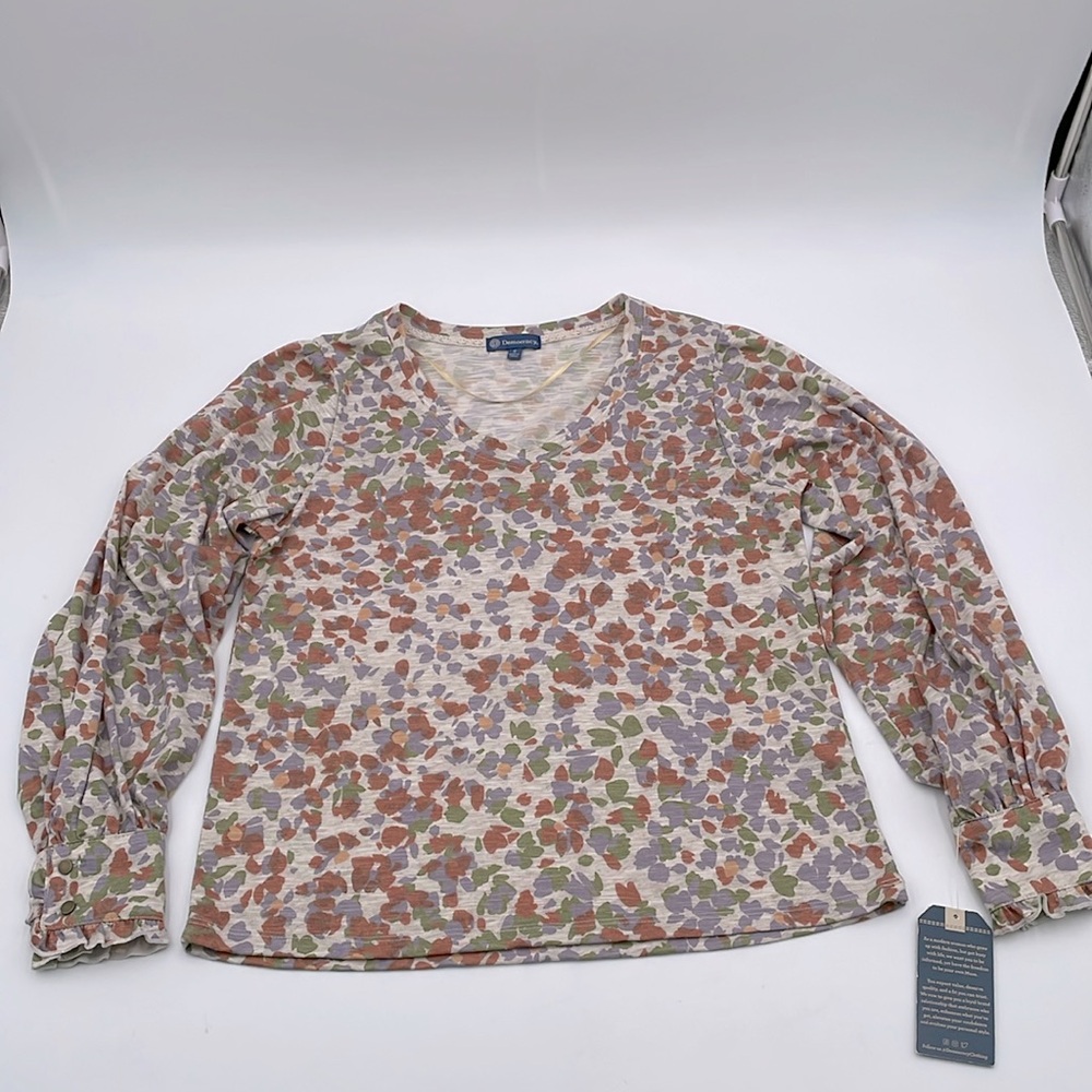 Democracy Long Sleeve Ruffle & Button Detail V-neck Multicolor - Picture 6 of 16